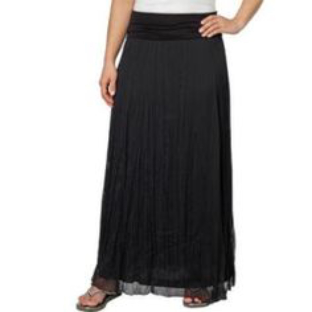 Matty M Crinkle Maxi Skirt Fold Waist Black PS